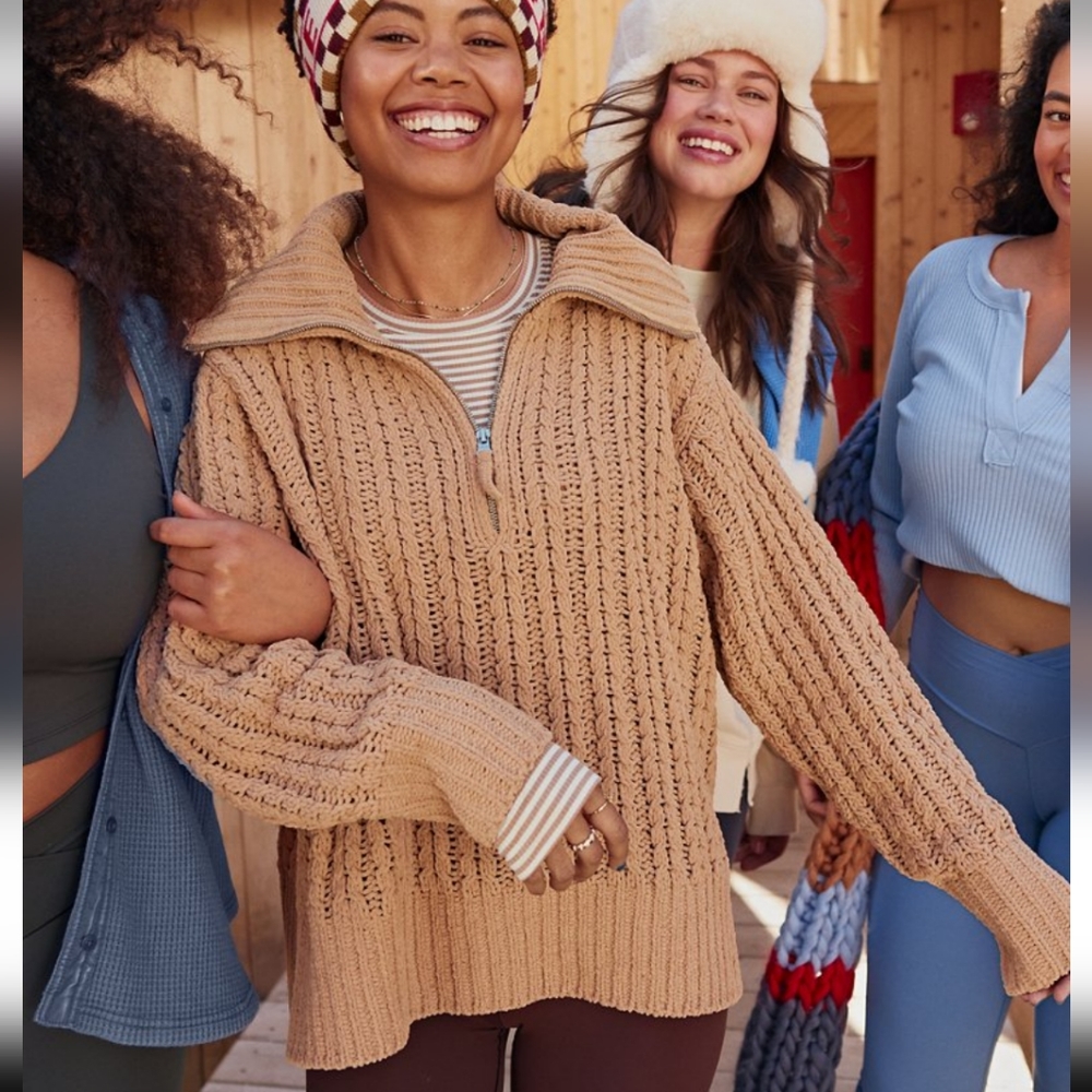 Aerie Cable Car Quarter Zip Oversized Sweater - Picture 1 of 7